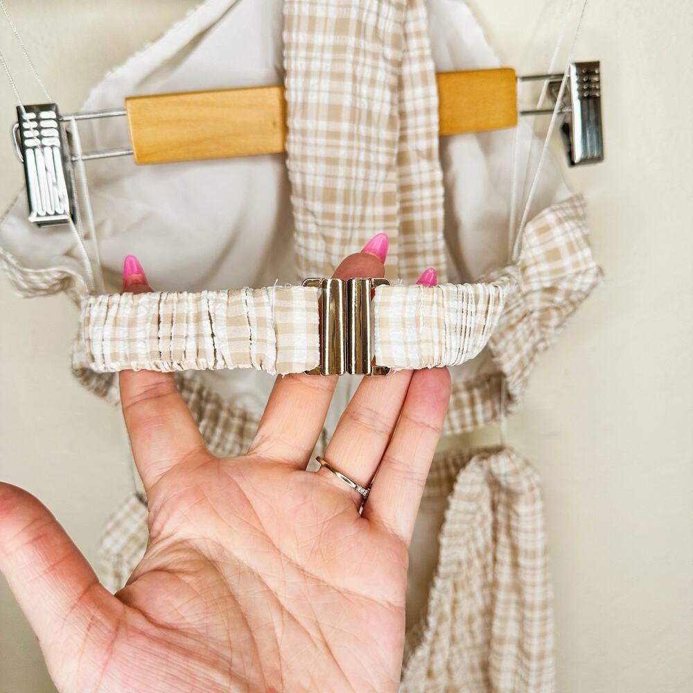 NWT Significant Other Clementine Cutout Gingham Plaid Maxi Dress Almond Chalk 8 - Picture 13 of 15